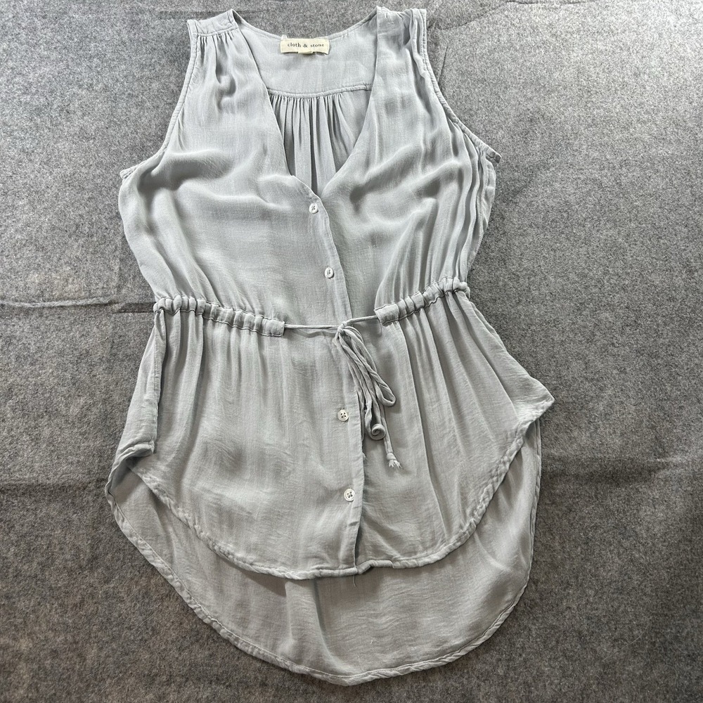 Cloth & Stone Tank Women's XS Cinch Waist Button Front Lightweight Blouse Blue